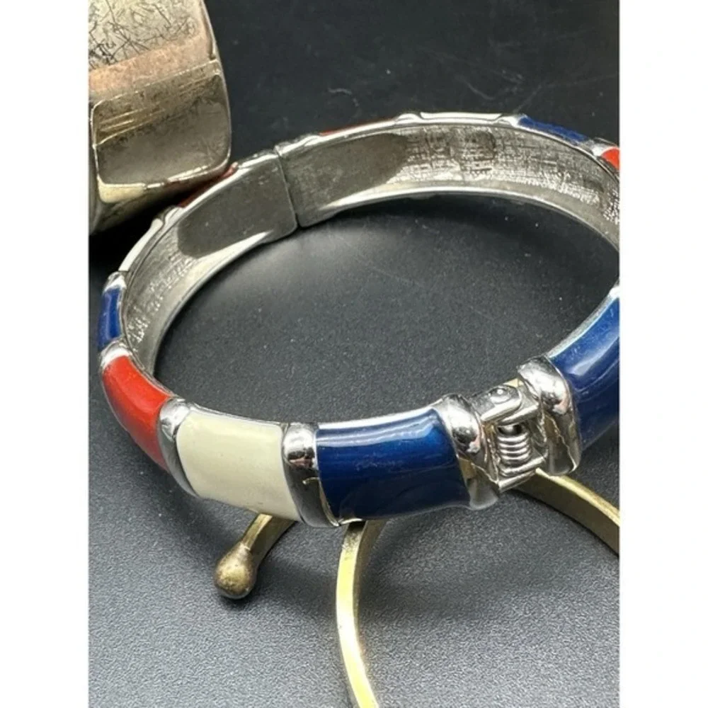 Vintage Mixed Metal Enamel Gold Tone Brass Cuff‎ Bangle Bracelet Lot